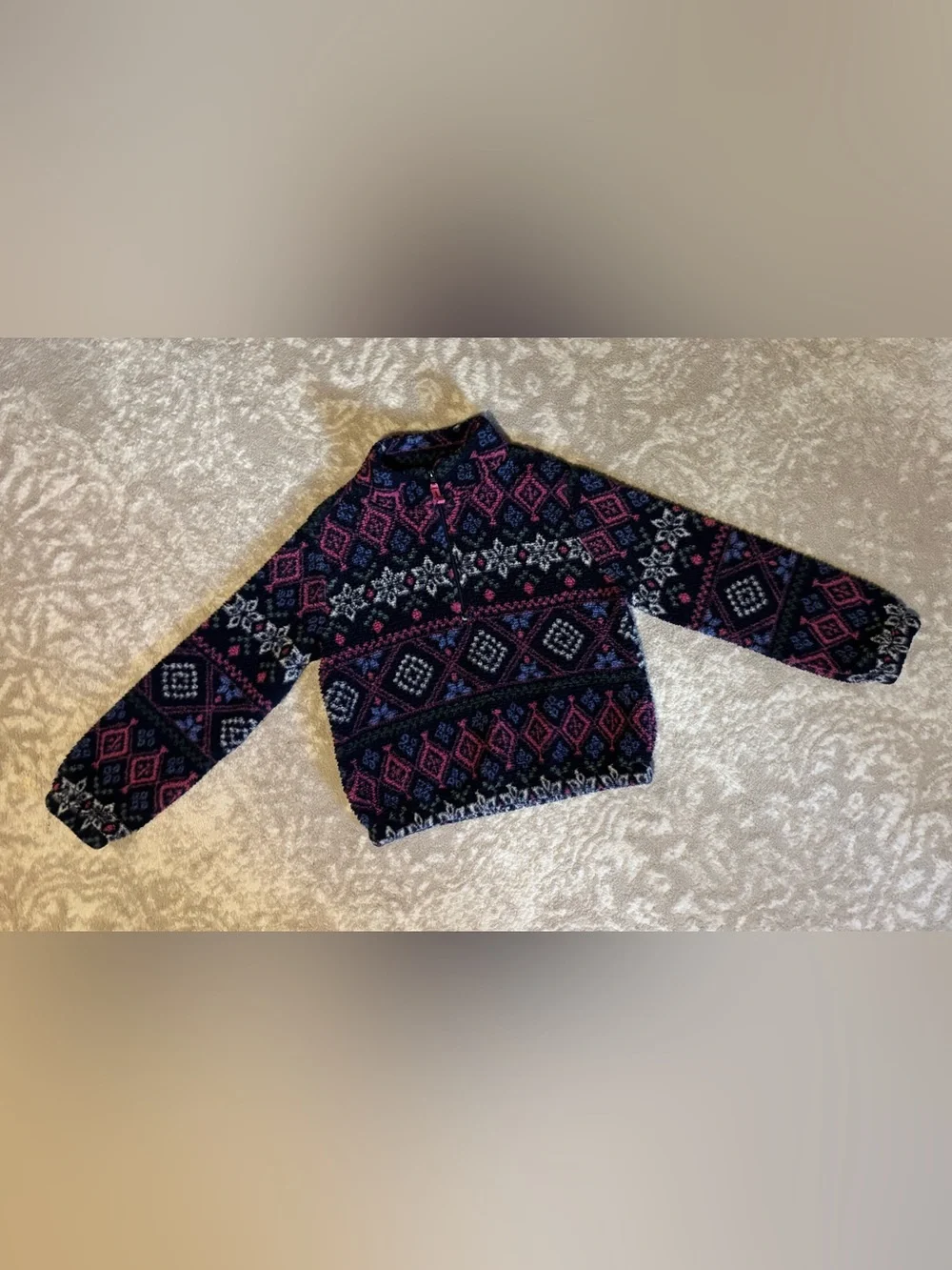 Oshkosh B'gosh - Kids Navy Fair Isle Pattern Fuzzy Sweater Pink White Accents